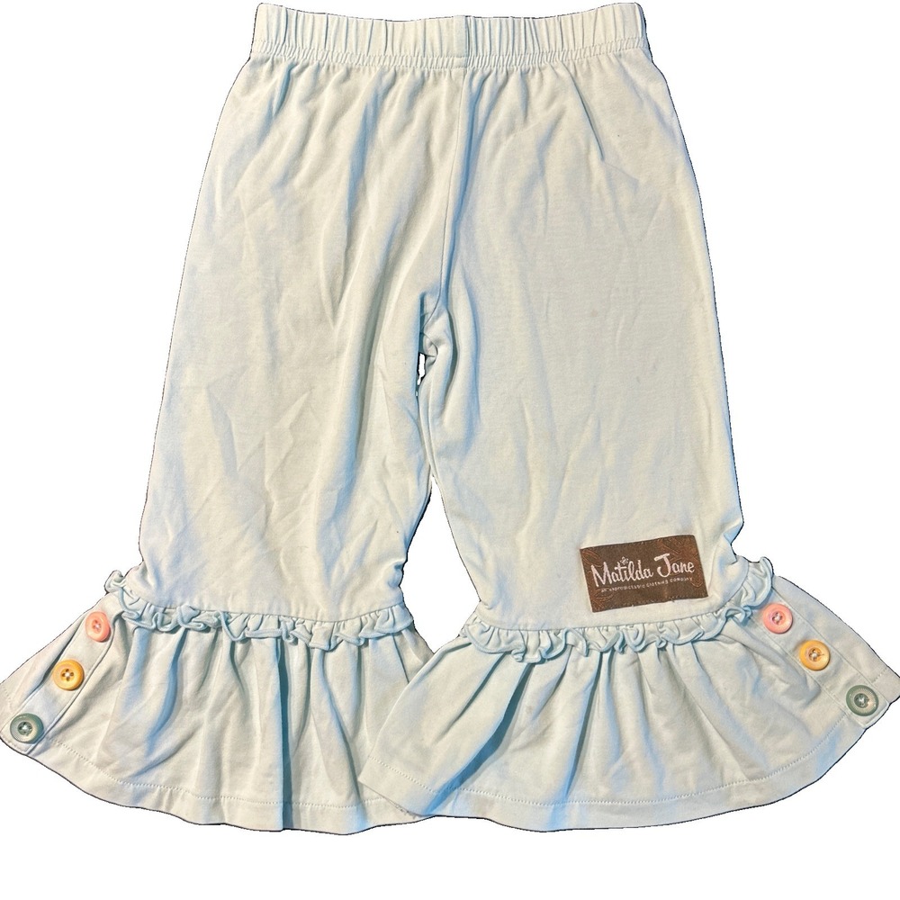 Toddlers Matilda Jane Ruffle Hem Pants Kids Size 2 Blue Knit Button Detail